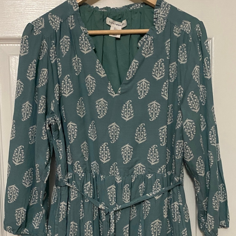 Lucky Brand Green Long Sleeve Dress with Leaf Pattern - Picture 7 of 7